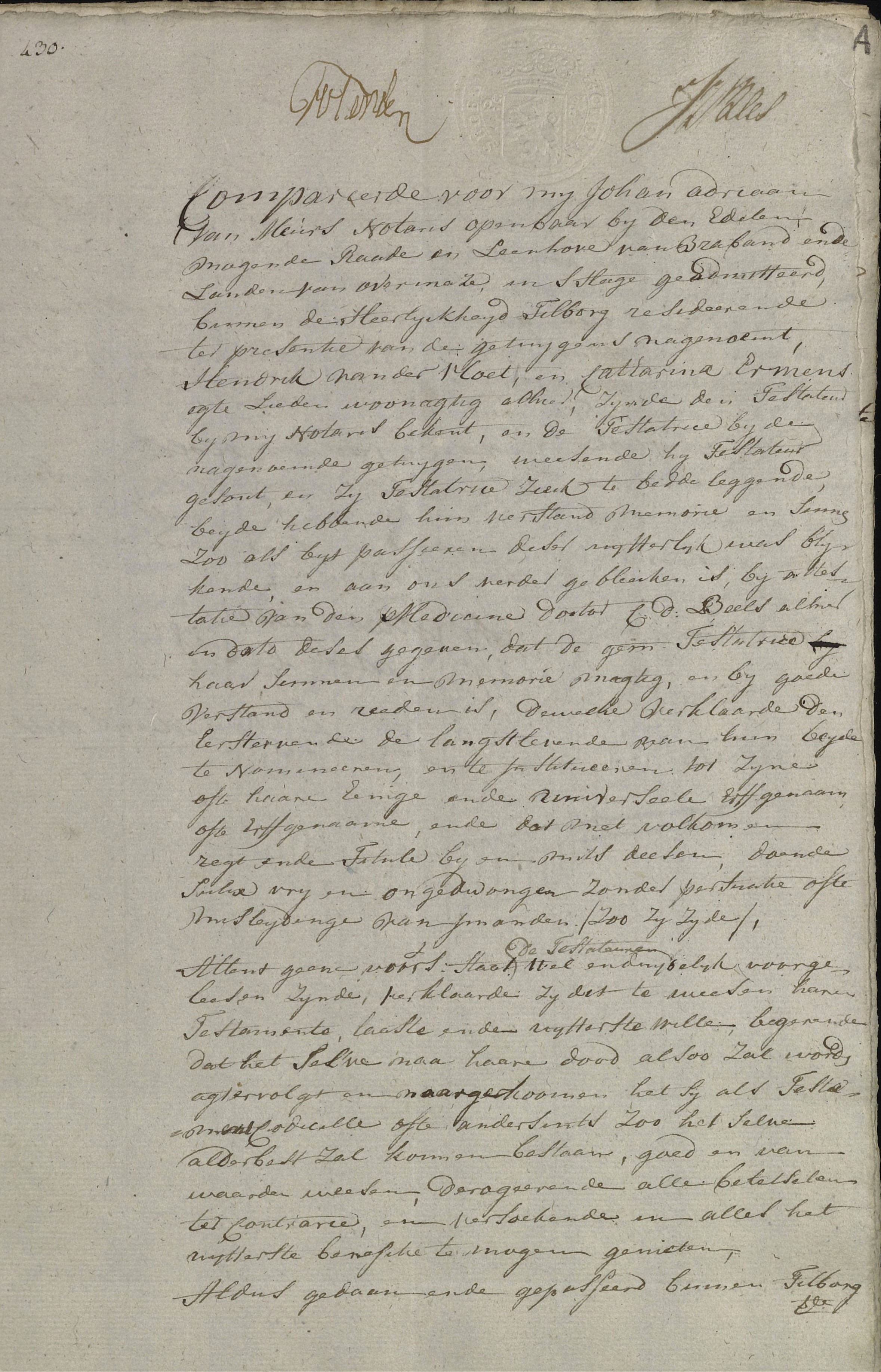 Klik voor foto in apart venster vloet_hendrik_van_der__en_catharina_ermens__zij_ziek_te_bed_liggend__maken_thuis_hun_testament_op_13_maart_1787_voor_notaris_van_meurs_in_tilburg_-_minuutakten_archief_115_inv_112_blad_430_scan_38.jpg